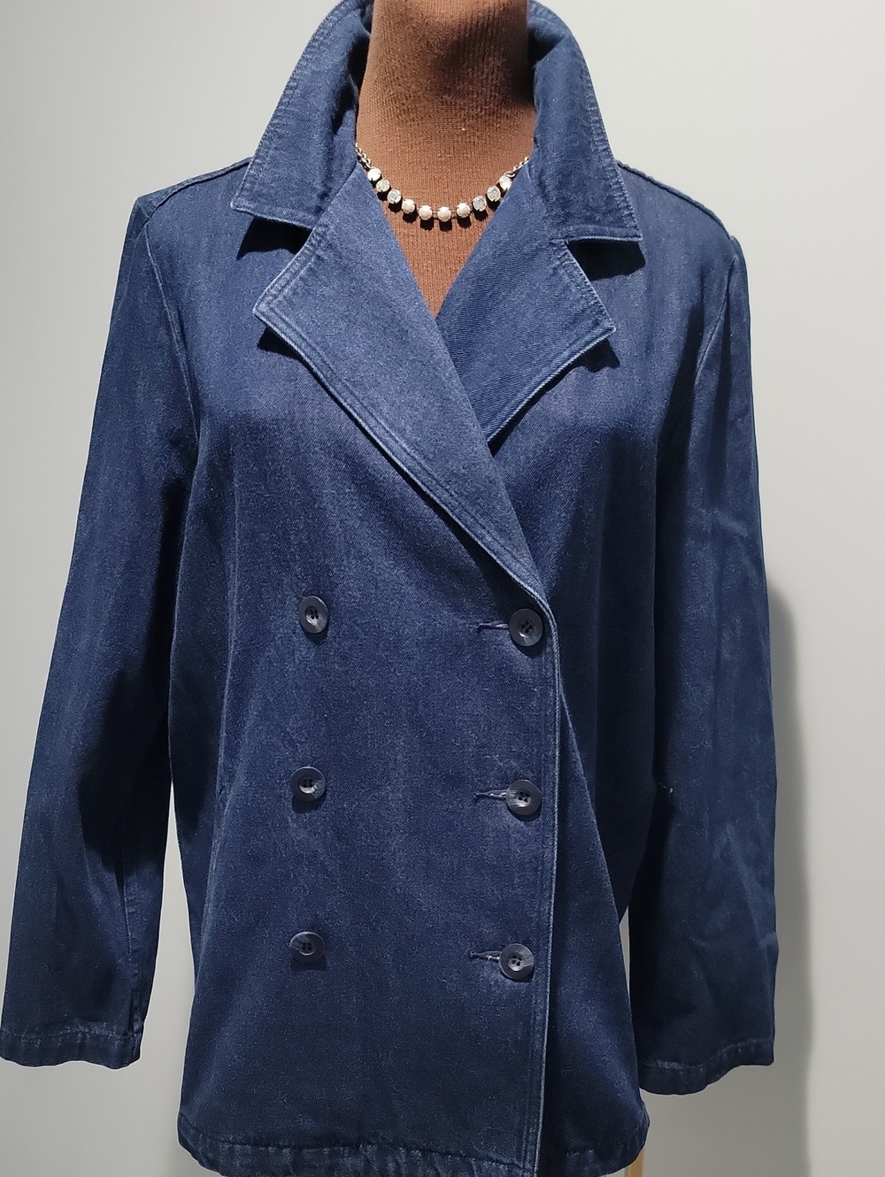Charter Club Navy Denim Double-Breasted Jean Jacket